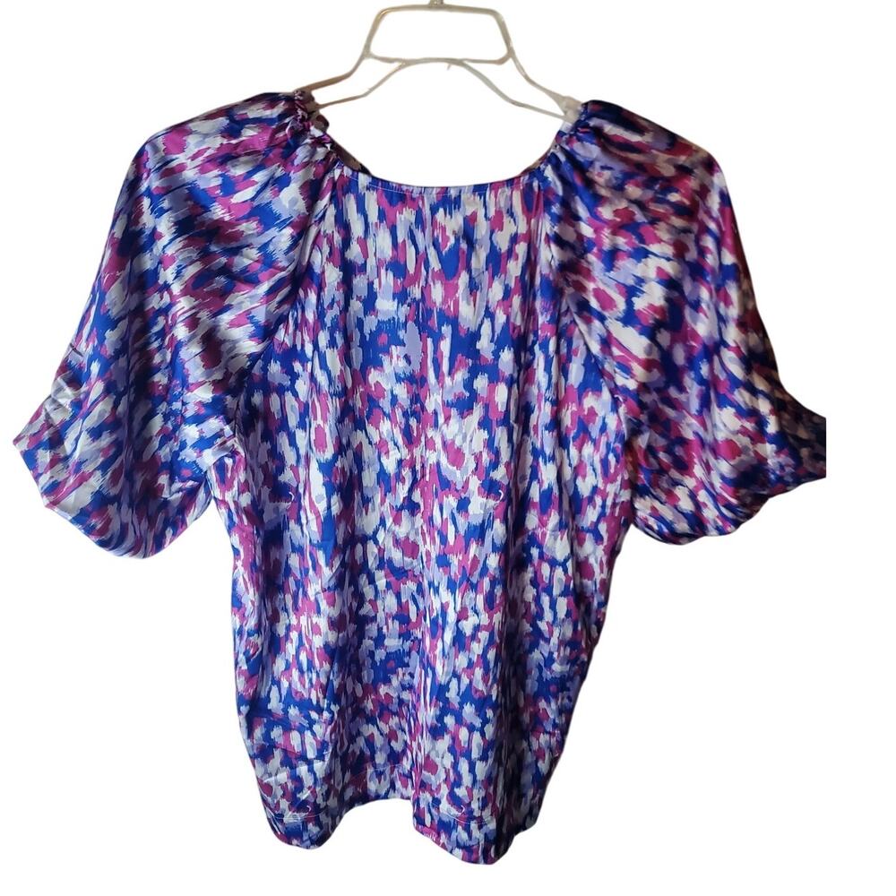 Purple Satin Feel Printed Puff Sleeve Top, 2X